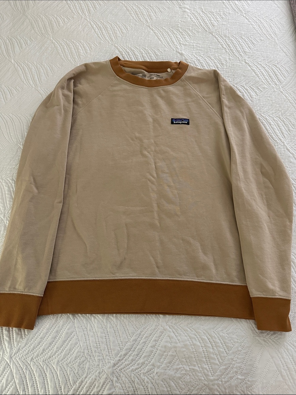 Patagonia Beige Crewneck Sweatshirt with Orangish/Brown Trim